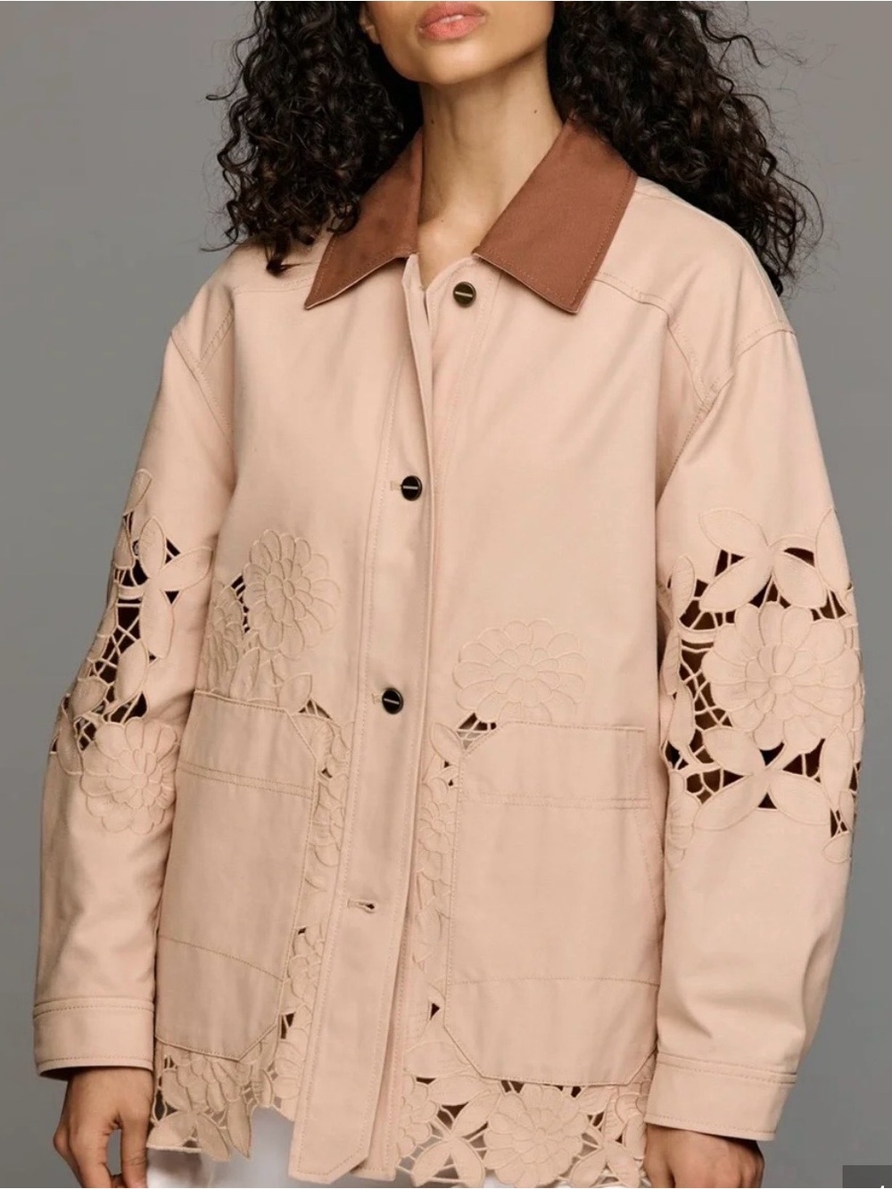 NWOT Anthropologie Floral Cutout Chore Coat size S